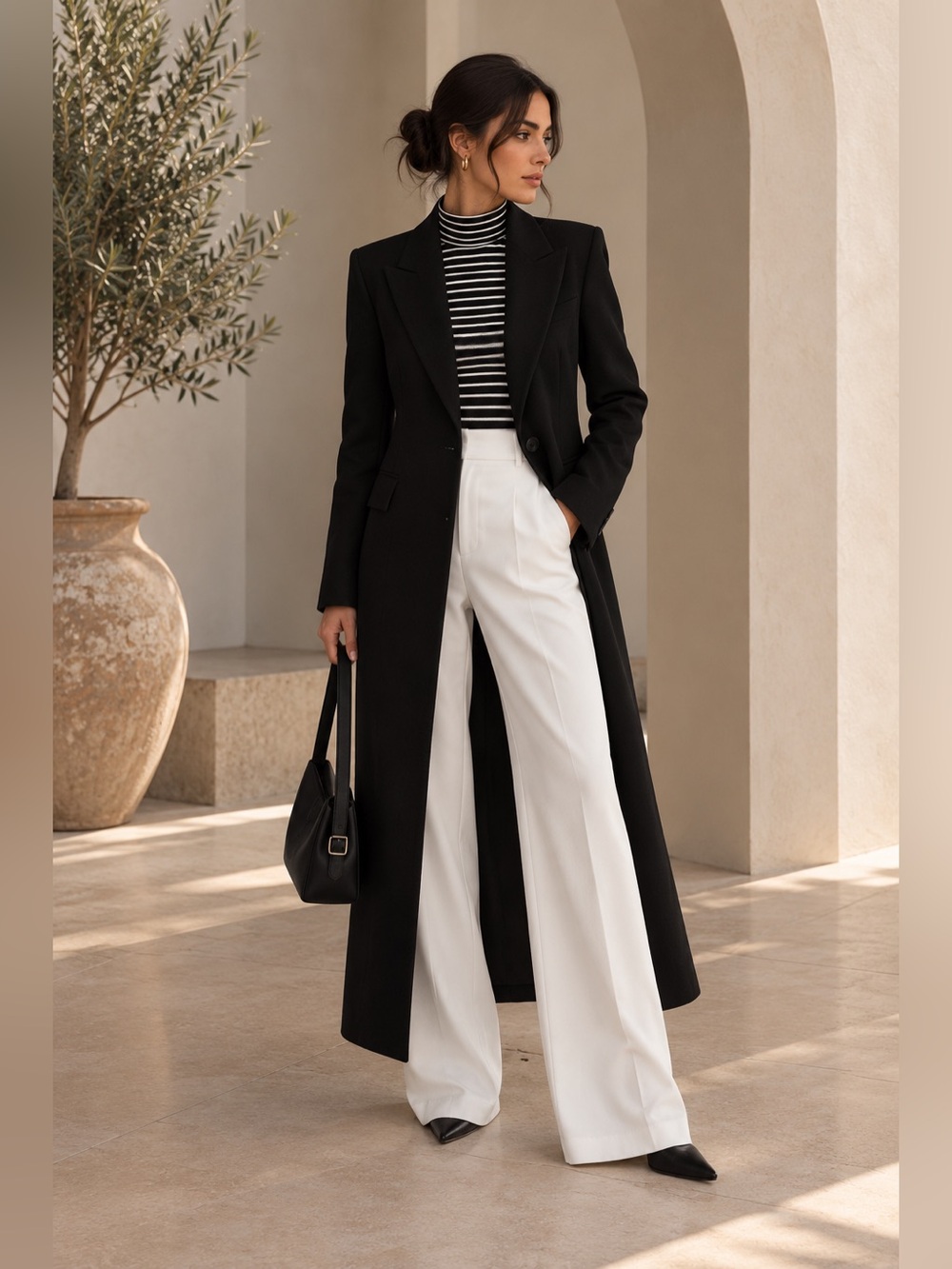 Commense Black Collar Pocket Long Blazer Coat S | Tailored